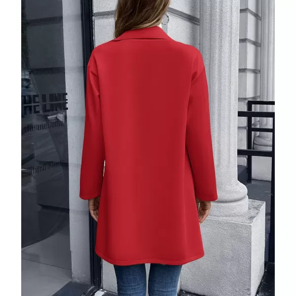 chouyatou Womens Notched Lapel Double Breasted Office Work Knit Blazer JacketRed