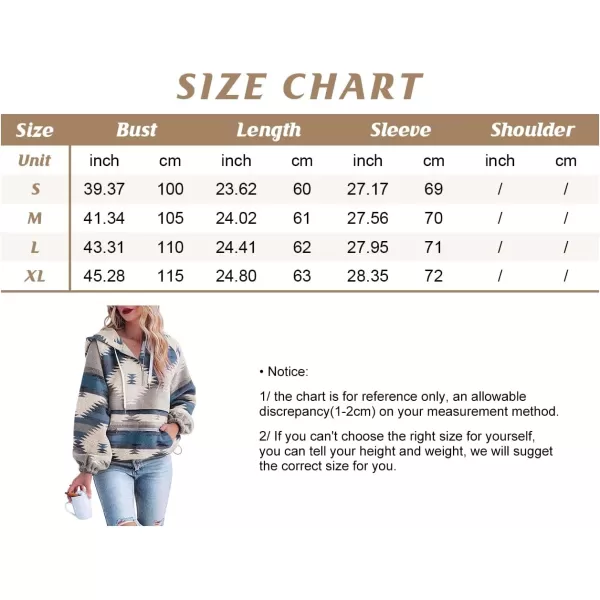 chouyatou Womens Tribal Aztec Print Hooded Half Zip Fuzzy Fleece Hoodie Sweatshirt TopsYellow