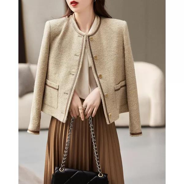 chouyatou Womens Vintage Striped Collarless Tweed Jacket Button Down Business Casual Cropped Blazer JacketBeige Yellow