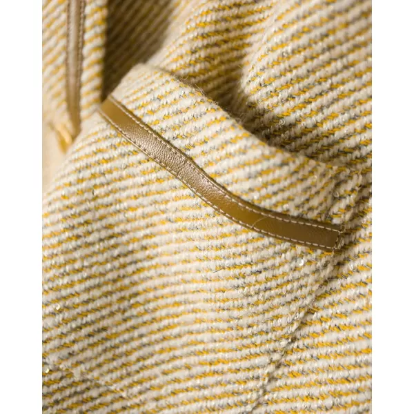chouyatou Womens Vintage Striped Collarless Tweed Jacket Button Down Business Casual Cropped Blazer JacketBeige Yellow