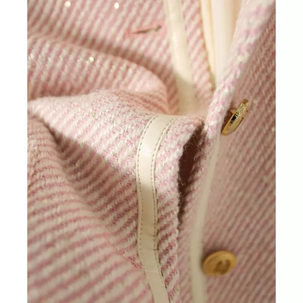 chouyatou Womens Vintage Striped Collarless Tweed Jacket Button Down Business Casual Cropped Blazer JacketPink