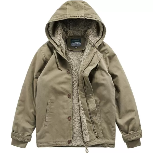 chouyatou Mens Casual Hooded Winter Jackets Outdoor Warm Sherpa Lined Parka JacketKhaki