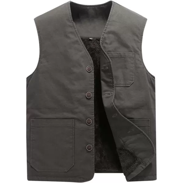 chouyatou Mens Casual Outdoor ThinFleece Lined Fishing Cotton Vest JacketThick Army