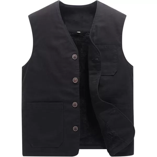 chouyatou Mens Casual Outdoor ThinFleece Lined Fishing Cotton Vest JacketThick Black