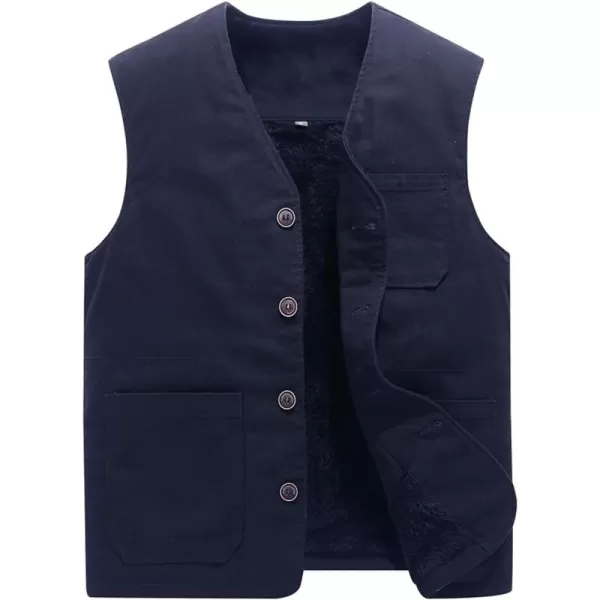 chouyatou Mens Casual Outdoor ThinFleece Lined Fishing Cotton Vest JacketThick Navy