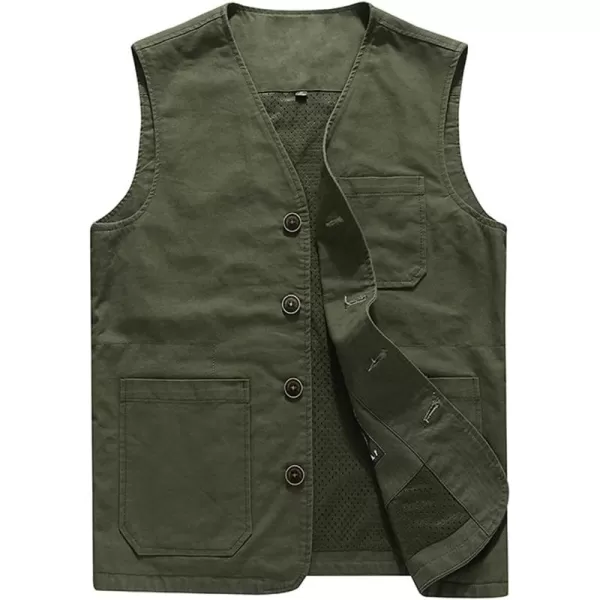 chouyatou Mens Casual Outdoor ThinFleece Lined Fishing Cotton Vest JacketThin Army