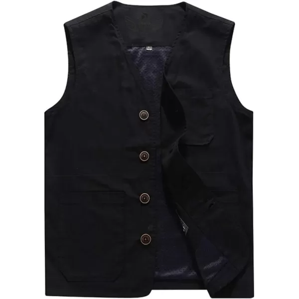 chouyatou Mens Casual Outdoor ThinFleece Lined Fishing Cotton Vest JacketThin Black