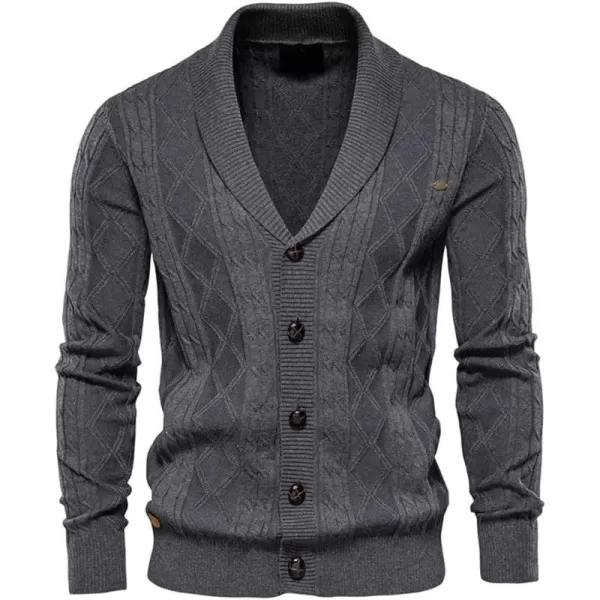 chouyatou Mens Classic Cable Knitted Button Down Shawl Collar Cardigan SweatersDark Gray