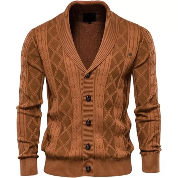 chouyatou Mens Classic Cable Knitted Button Down Shawl Collar Cardigan SweatersOrange