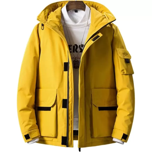 chouyatou Mens Outdoor Sports Hooded Full Zipper Insulated Duck Down Waterproof Packable Parka JacketYellow