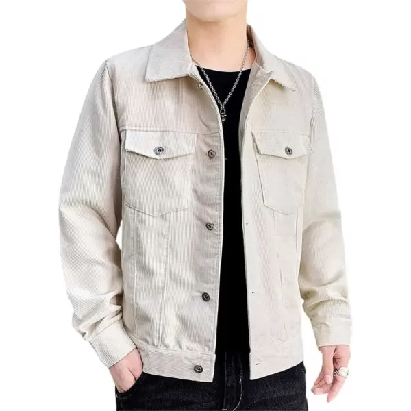 chouyatou Mens Spring Fall Vintage Casual Work Wear Lightweight Corduroy JacketBeige