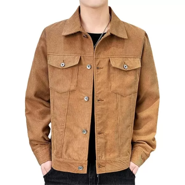 chouyatou Mens Spring Fall Vintage Casual Work Wear Lightweight Corduroy JacketBrown
