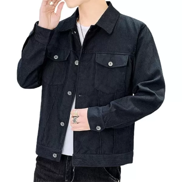 chouyatou Mens Spring Fall Vintage Casual Work Wear Lightweight Corduroy JacketDark Blue