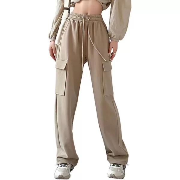 chouyatou Womens Baggy Cargo Sweatpants Casual Y2K High Waisted Wide Leg Jogger PantsKhaki