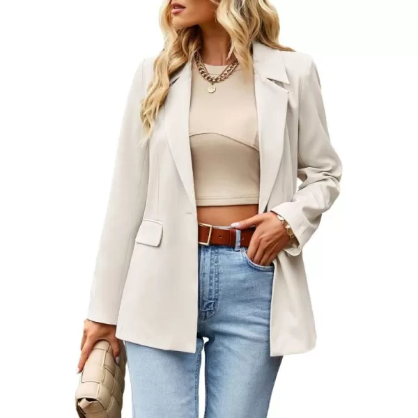 chouyatou Womens Casual Blazer Jackets Long Sleeve Notch Lapel One Button Office Work Blazer SuitsApricot