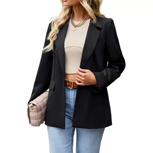 chouyatou Womens Casual Blazer Jackets Long Sleeve Notch Lapel One Button Office Work Blazer SuitsBlack