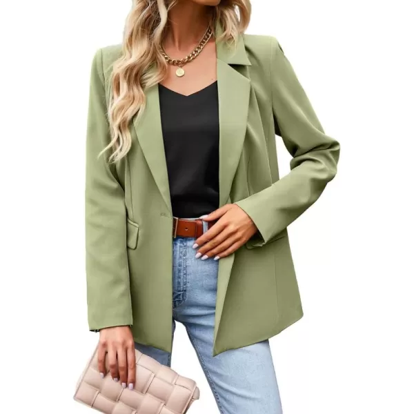 chouyatou Womens Casual Blazer Jackets Long Sleeve Notch Lapel One Button Office Work Blazer SuitsGreen