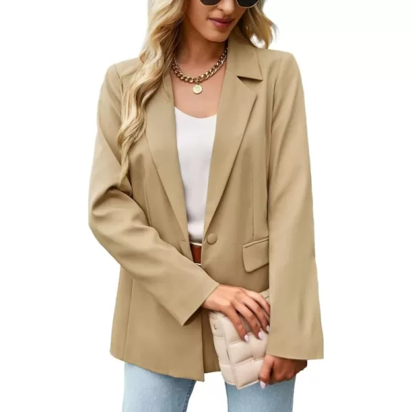 chouyatou Womens Casual Blazer Jackets Long Sleeve Notch Lapel One Button Office Work Blazer SuitsKhaki
