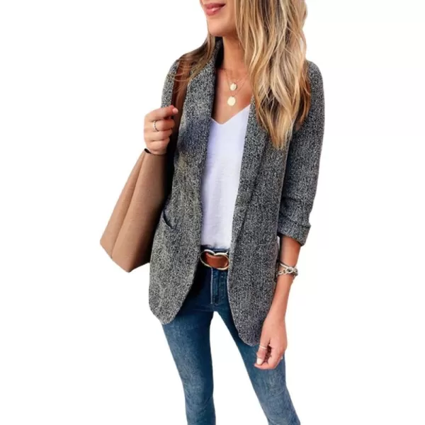 chouyatou Womens Lapel Collar Open Front Business Casual Wool Blend Blazer Jacket Coat OvercoatBlack