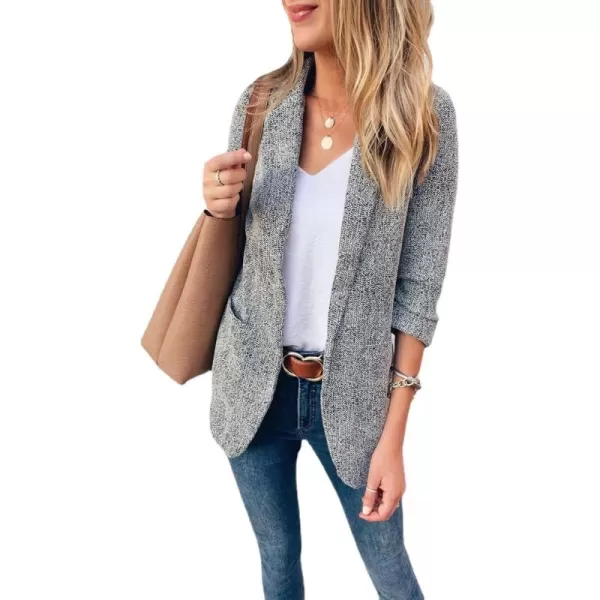 chouyatou Womens Lapel Collar Open Front Business Casual Wool Blend Blazer Jacket Coat OvercoatGray