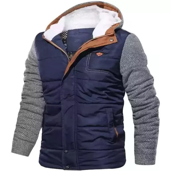 chouyatou Mens Thickened Hooded Zip Up Cotton Quilted Long Sleeve Winter Jacket Coat OuterwearBlue