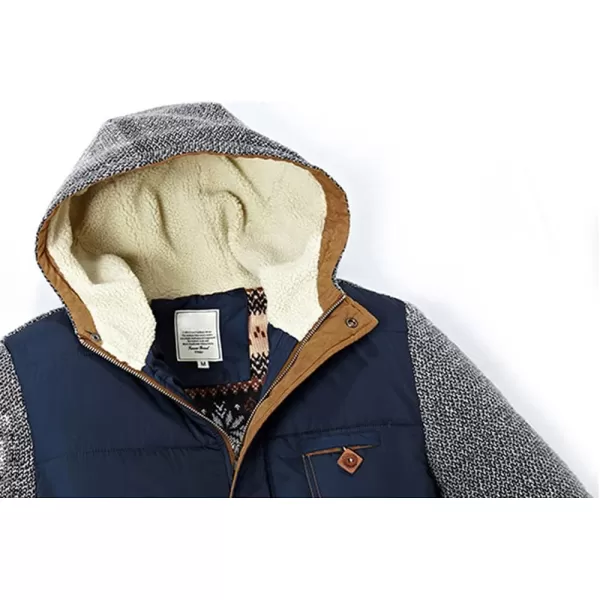 chouyatou Mens Thickened Hooded Zip Up Cotton Quilted Long Sleeve Winter Jacket Coat OuterwearBlue