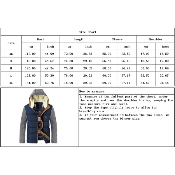 chouyatou Mens Thickened Hooded Zip Up Cotton Quilted Long Sleeve Winter Jacket Coat OuterwearBlue