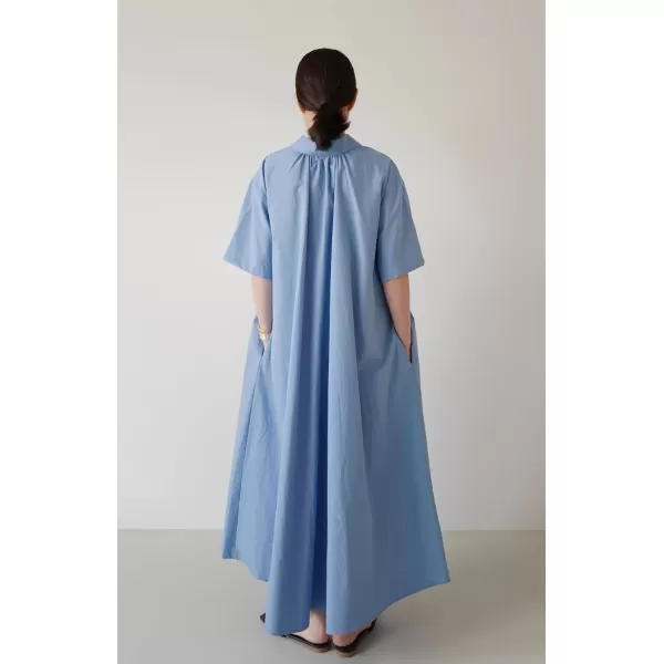 chouyatou Women Summer Short Sleeve Button Down Maxi Shirt Dress Tunic Shift Cotton Dress with PocketsBlue