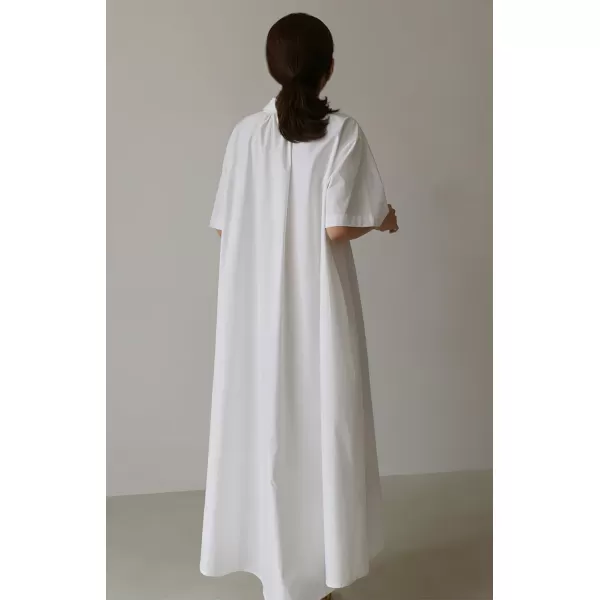 chouyatou Women Summer Short Sleeve Button Down Maxi Shirt Dress Tunic Shift Cotton Dress with PocketsWhite