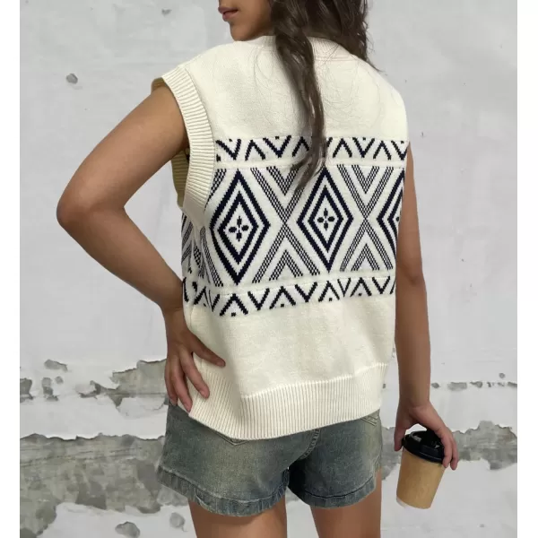 chouyatou Womens 2024 Button Up Sweater Vest Argyle Plaid Color Block Sleeveless Vest TopsBeige