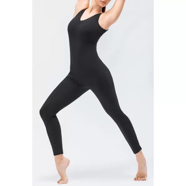 chouyatou Womens Athletic CrissCross Back One Piece Workout Set Yoga Bodysuit Skinny Leggings Jumpsuit Outfits PocketBlack
