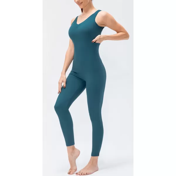 chouyatou Womens Athletic CrissCross Back One Piece Workout Set Yoga Bodysuit Skinny Leggings Jumpsuit Outfits PocketLake Blue
