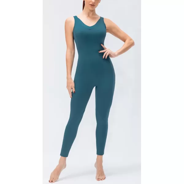 chouyatou Womens Athletic CrissCross Back One Piece Workout Set Yoga Bodysuit Skinny Leggings Jumpsuit Outfits PocketLake Blue