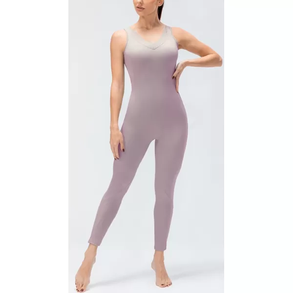 chouyatou Womens Athletic CrissCross Back One Piece Workout Set Yoga Bodysuit Skinny Leggings Jumpsuit Outfits PocketLight Purple