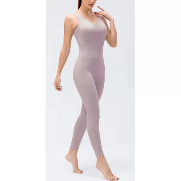 chouyatou Womens Athletic CrissCross Back One Piece Workout Set Yoga Bodysuit Skinny Leggings Jumpsuit Outfits PocketLight Purple