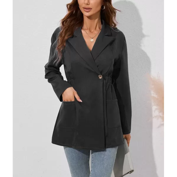 chouyatou Womens Business Casual Lapel Collar One Button Elastic Waist Peplum Blazer Jacket CoatBlack