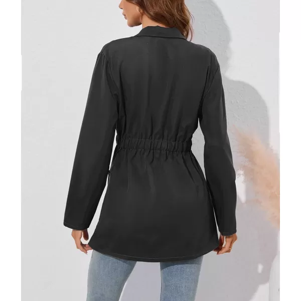 chouyatou Womens Business Casual Lapel Collar One Button Elastic Waist Peplum Blazer Jacket CoatBlack