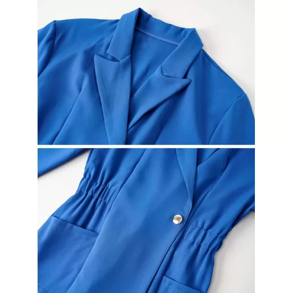 chouyatou Womens Business Casual Lapel Collar One Button Elastic Waist Peplum Blazer Jacket CoatBlue