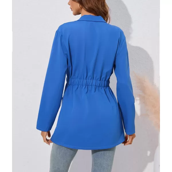 chouyatou Womens Business Casual Lapel Collar One Button Elastic Waist Peplum Blazer Jacket CoatBlue