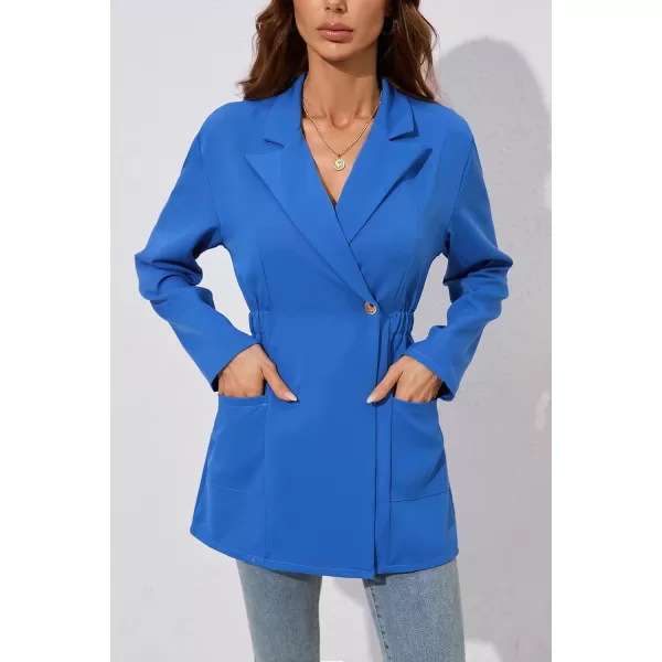 chouyatou Womens Business Casual Lapel Collar One Button Elastic Waist Peplum Blazer Jacket CoatBlue