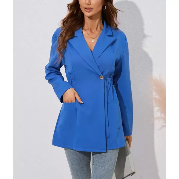 chouyatou Womens Business Casual Lapel Collar One Button Elastic Waist Peplum Blazer Jacket CoatBlue