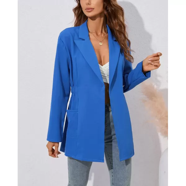 chouyatou Womens Business Casual Lapel Collar One Button Elastic Waist Peplum Blazer Jacket CoatBlue