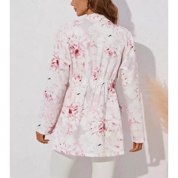 chouyatou Womens Business Casual Lapel Collar One Button Elastic Waist Peplum Blazer Jacket CoatFloral Pink