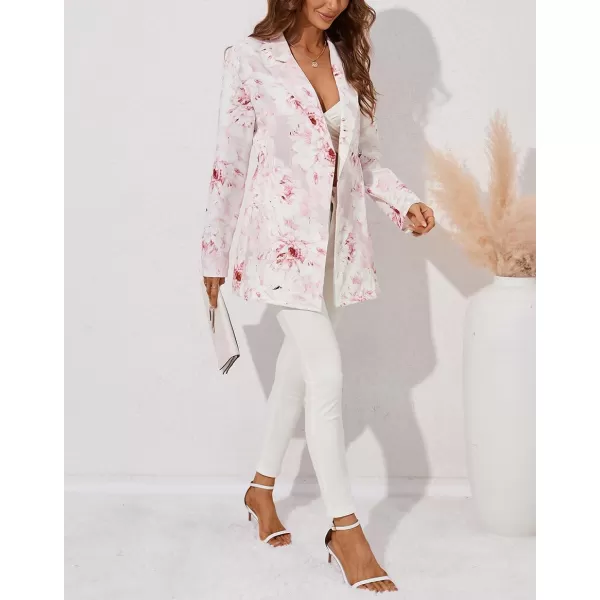 chouyatou Womens Business Casual Lapel Collar One Button Elastic Waist Peplum Blazer Jacket CoatFloral Pink