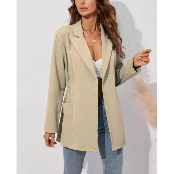 chouyatou Womens Business Casual Lapel Collar One Button Elastic Waist Peplum Blazer Jacket CoatKhaki