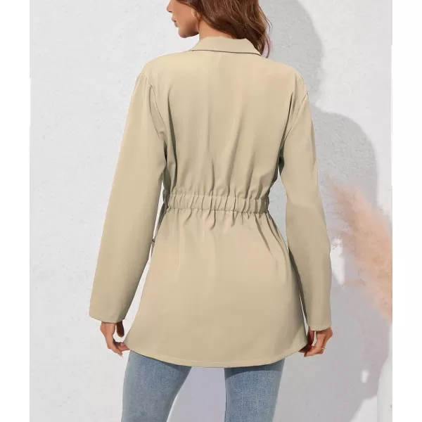 chouyatou Womens Business Casual Lapel Collar One Button Elastic Waist Peplum Blazer Jacket CoatKhaki