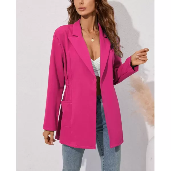 chouyatou Womens Business Casual Lapel Collar One Button Elastic Waist Peplum Blazer Jacket CoatRose Red