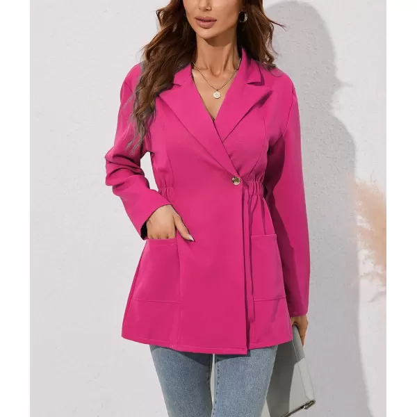 chouyatou Womens Business Casual Lapel Collar One Button Elastic Waist Peplum Blazer Jacket CoatRose Red