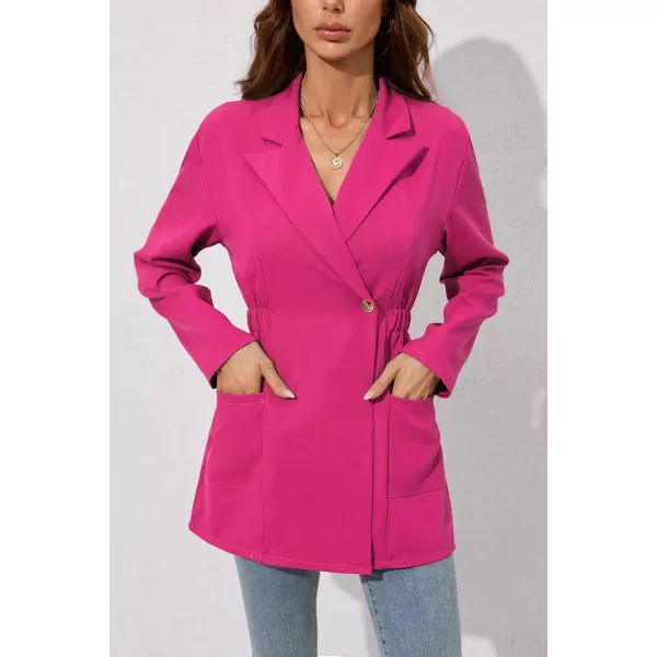 chouyatou Womens Business Casual Lapel Collar One Button Elastic Waist Peplum Blazer Jacket CoatRose Red