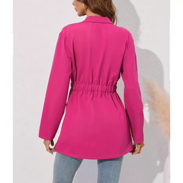 chouyatou Womens Business Casual Lapel Collar One Button Elastic Waist Peplum Blazer Jacket CoatRose Red